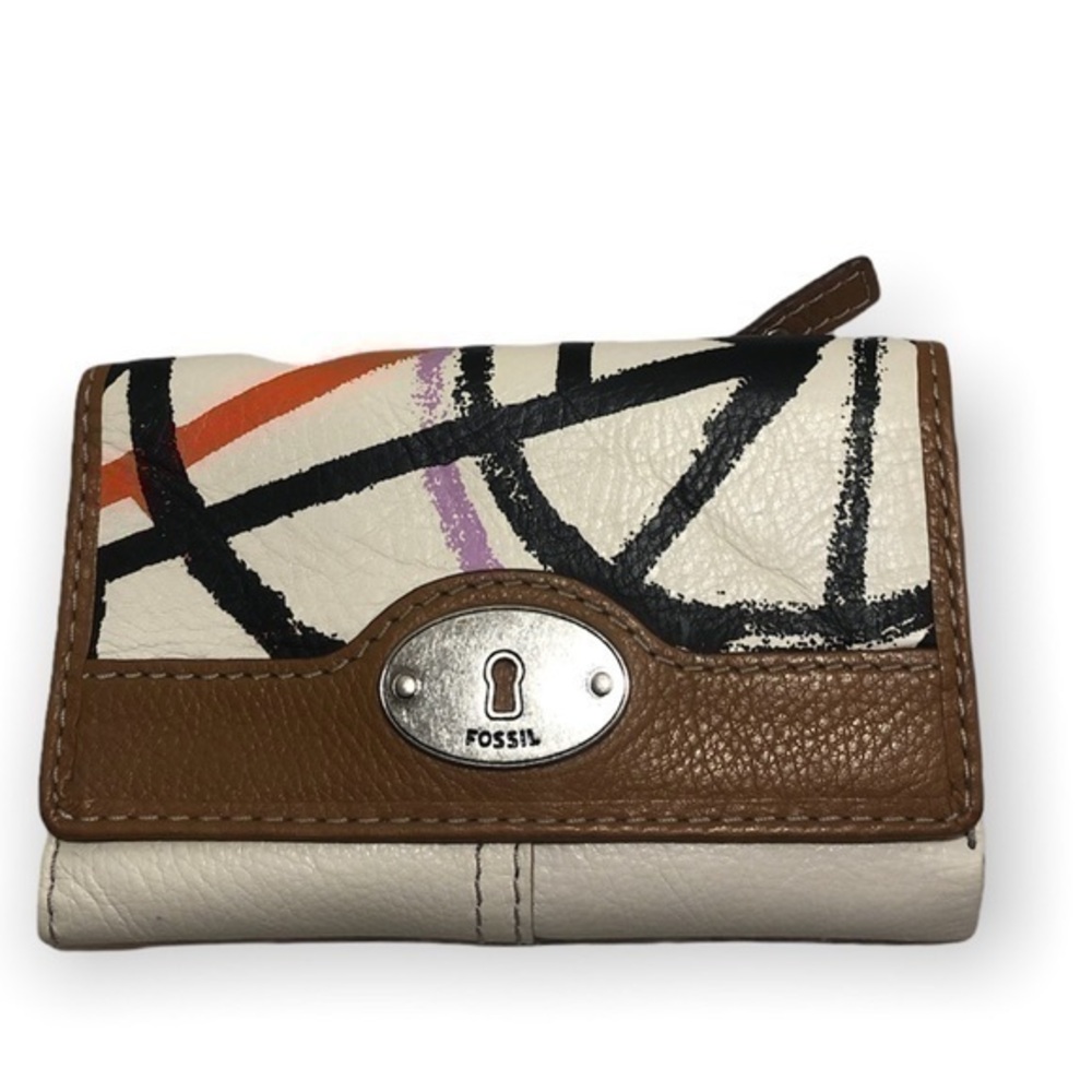 Fossil white brown leather wallet